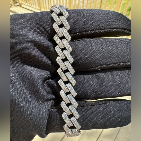 New Moissanite 10MM Cuban Link Bracelet, 18K White Gold Plated Sterling Silver - Picture 5 of 17